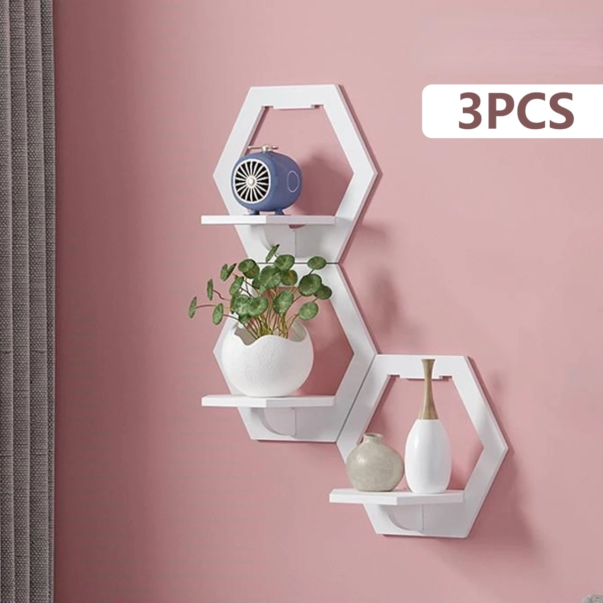 3Pcs Hexagon Wall Shelf Punch  - Home Improvement Tv Show ulasan dan harga